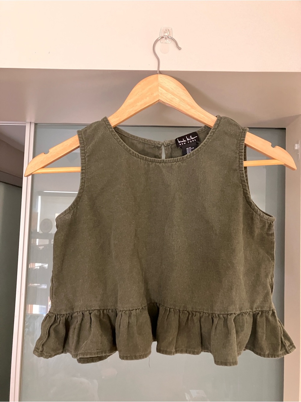 Nicole Miller Olive Green Ruffle Hem Tank Top